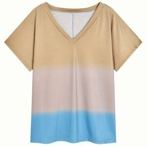 Women’s Colorblock V Neck Short Sleeve Knit Top - Size L - NWT
